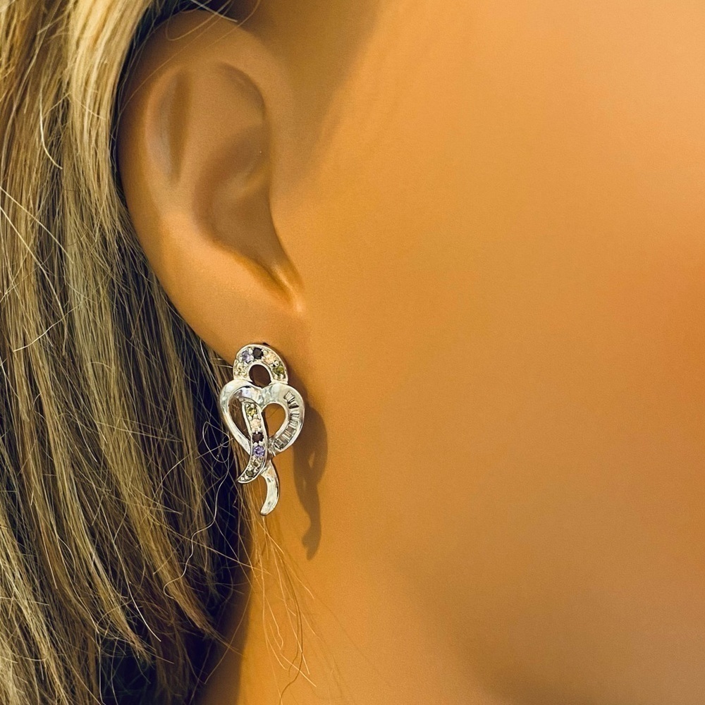 925 Italy Colored & Clear CZ Loop Open Heart Mariner Necklace & Earring Set Firm - Picture 6 of 15